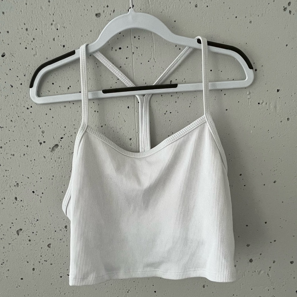ALO Yoga White Ribbed Strappy Cropped Camisole